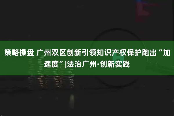 策略操盘 广州双区创新引领知识产权保护跑出“加速度”|法治广州·创新实践