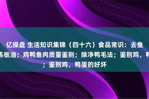 亿操盘 生活知识集锦（四十六）食品常识：去鱼蟹腥味；炼板油；鸡鸭鱼肉质量鉴别；除净鸭毛法；鉴别鸡，鸭蛋的好坏
